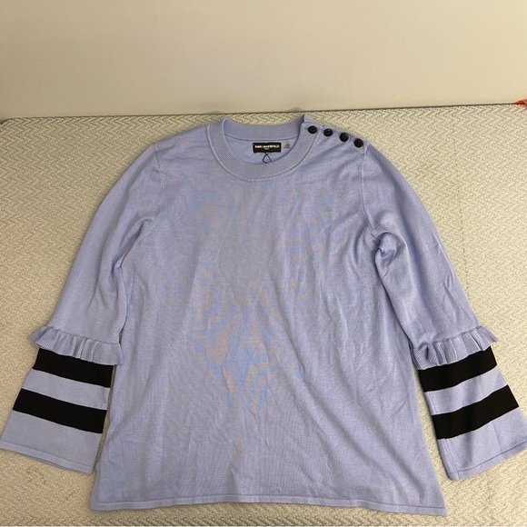 Karl Lagerfeld Tops - Karl Lagerfeld Periwinkle Ruffle Sleeve Button shoulder Blouse Size Large